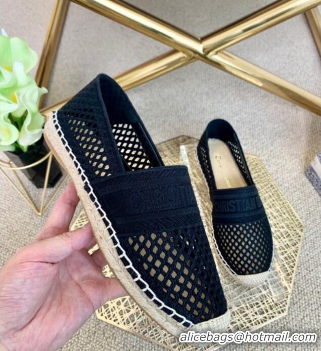 Most Popular Dior Granville Flat Espadrille Mules in Black Mesh Embroidery 122241