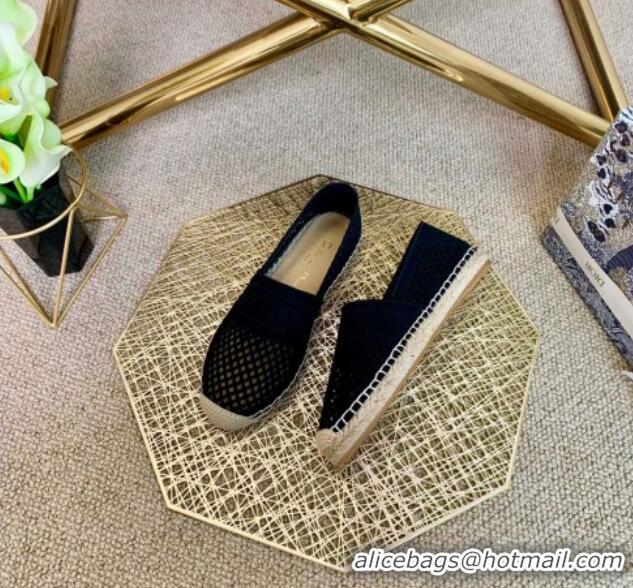 Most Popular Dior Granville Flat Espadrille Mules in Black Mesh Embroidery 122241