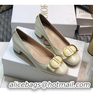 Top Quality Dior Shiny Calfskin Pumps with CD Bow White 122248