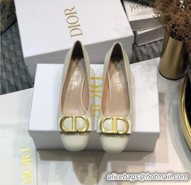 Top Quality Dior Shiny Calfskin Pumps with CD Bow White 122248