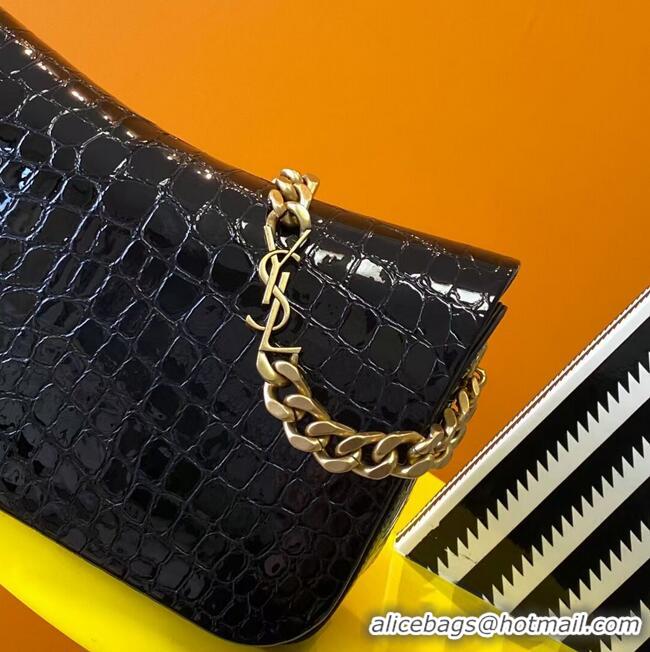 Modern Classic SAINT LAURENT CASSANDRA IN CROCODILE-EMBOSSED SHINY LEATHER Y642009 black