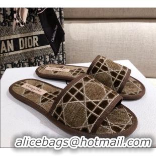 Custom Dior Homey Slipper Sandals in Brown Cannage Embroidery 122333