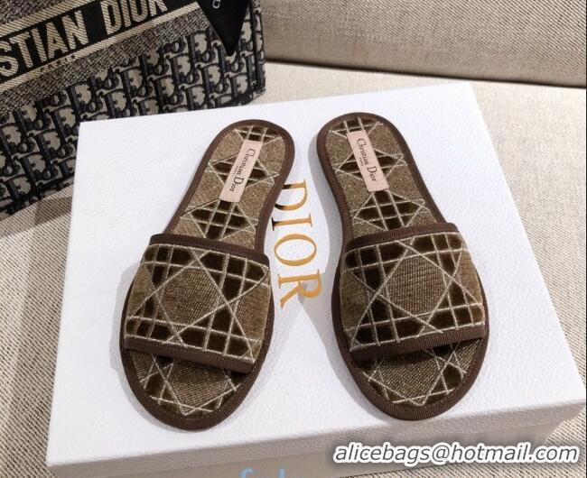 Custom Dior Homey Slipper Sandals in Brown Cannage Embroidery 122333