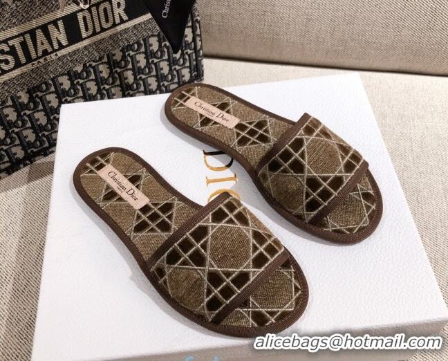 Custom Dior Homey Slipper Sandals in Brown Cannage Embroidery 122333