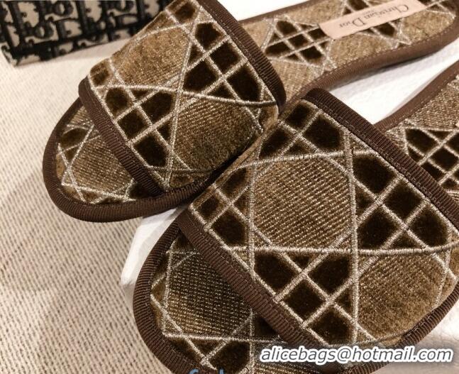 Custom Dior Homey Slipper Sandals in Brown Cannage Embroidery 122333