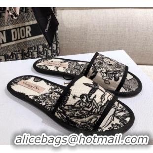 Cute Dior Homey Slipper Sandals in Black and White Toile de Jouy Embroidery 122333