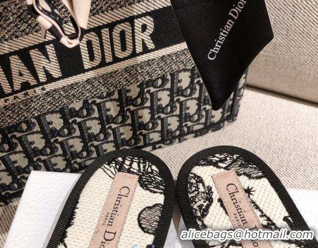 Cute Dior Homey Slipper Sandals in Black and White Toile de Jouy Embroidery 122333