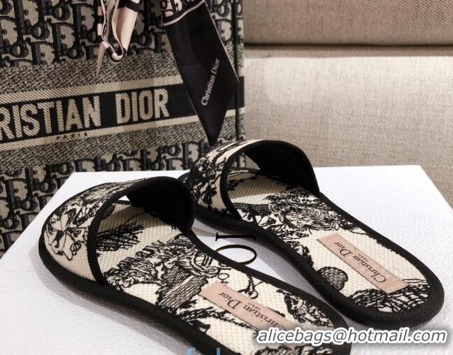 Cute Dior Homey Slipper Sandals in Black and White Toile de Jouy Embroidery 122333