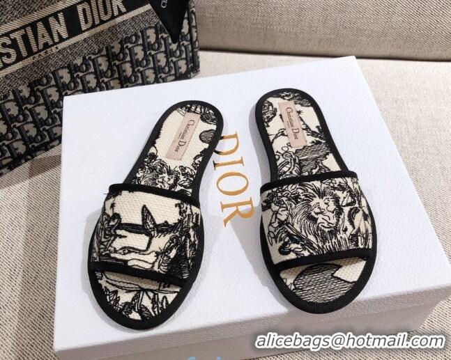 Cute Dior Homey Slipper Sandals in Black and White Toile de Jouy Embroidery 122333