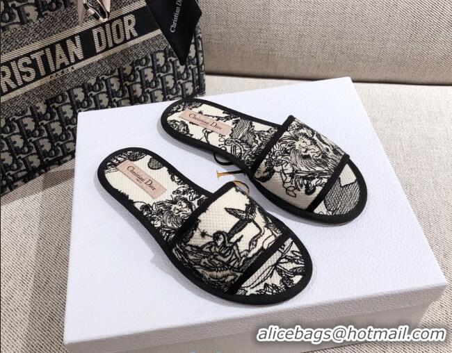 Cute Dior Homey Slipper Sandals in Black and White Toile de Jouy Embroidery 122333