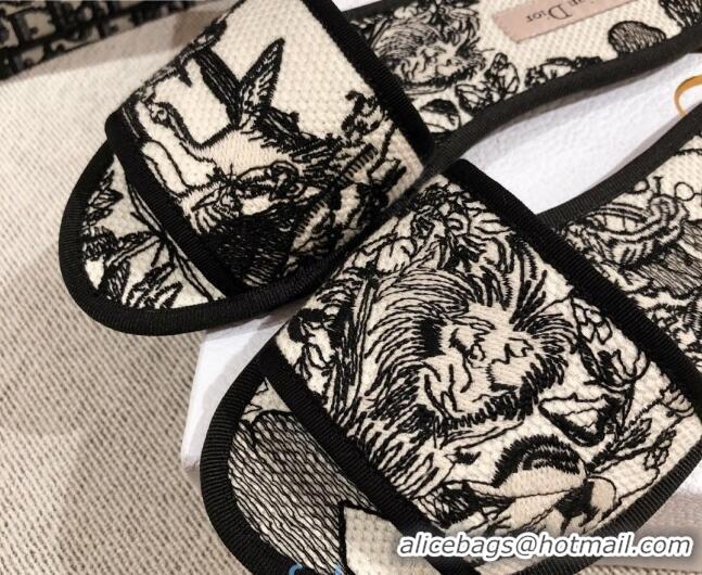 Cute Dior Homey Slipper Sandals in Black and White Toile de Jouy Embroidery 122333