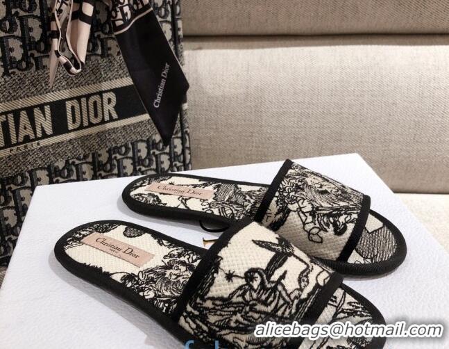 Cute Dior Homey Slipper Sandals in Black and White Toile de Jouy Embroidery 122333