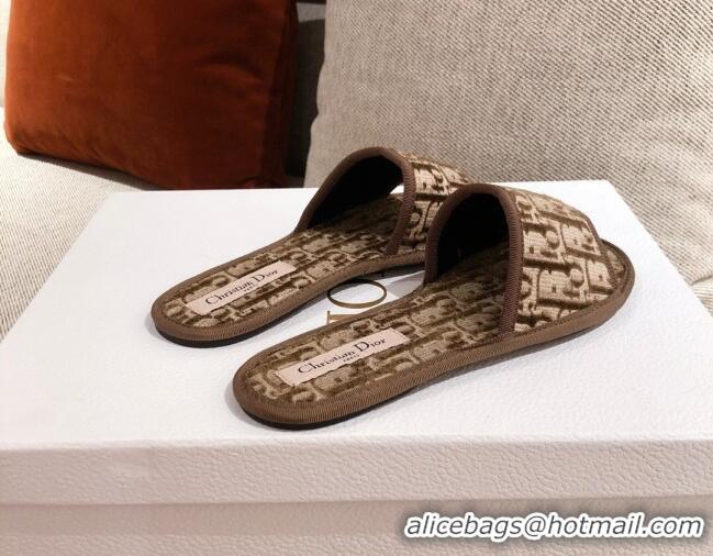 Perfect Dior Homey Slipper Sandals in Brown Oblique Embroidery 122333