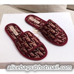 Good Quality Dior Homey Slipper Sandals in Burgundy Oblique Embroidery 122333