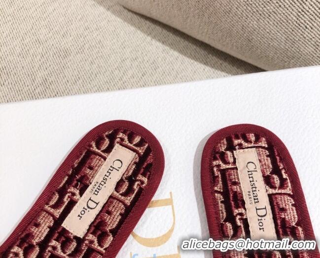 Good Quality Dior Homey Slipper Sandals in Burgundy Oblique Embroidery 122333