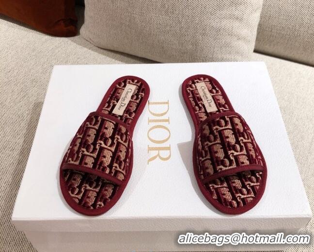 Good Quality Dior Homey Slipper Sandals in Burgundy Oblique Embroidery 122333