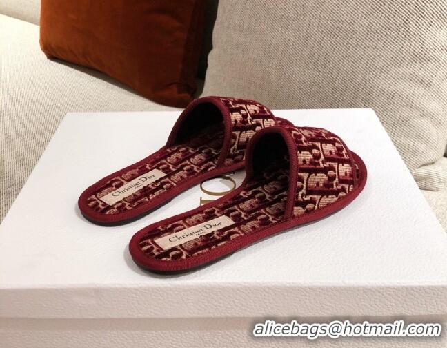 Good Quality Dior Homey Slipper Sandals in Burgundy Oblique Embroidery 122333