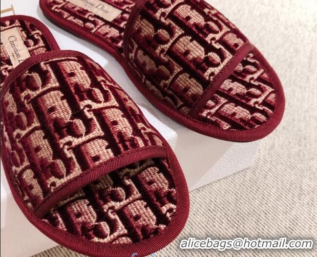 Good Quality Dior Homey Slipper Sandals in Burgundy Oblique Embroidery 122333