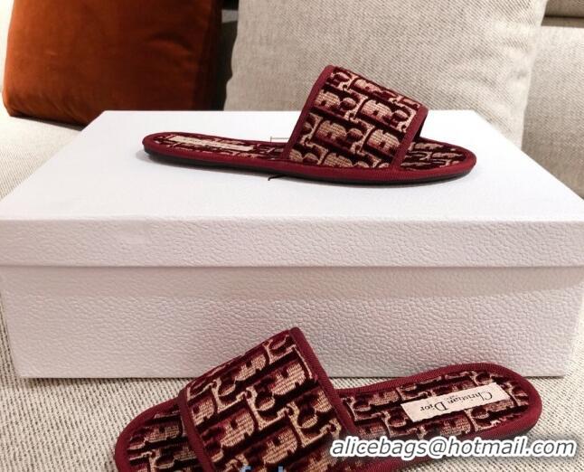 Good Quality Dior Homey Slipper Sandals in Burgundy Oblique Embroidery 122333