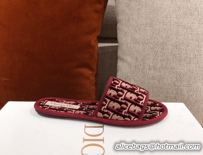 Good Quality Dior Homey Slipper Sandals in Burgundy Oblique Embroidery 122333