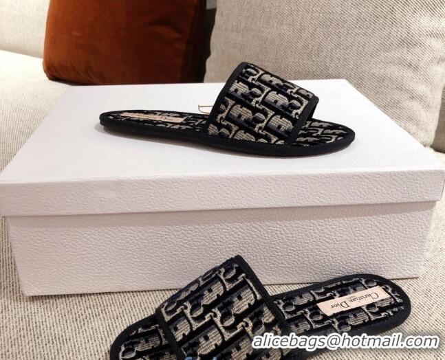 Good Product Dior Homey Slipper Sandals in Blue Oblique Embroidery 122333