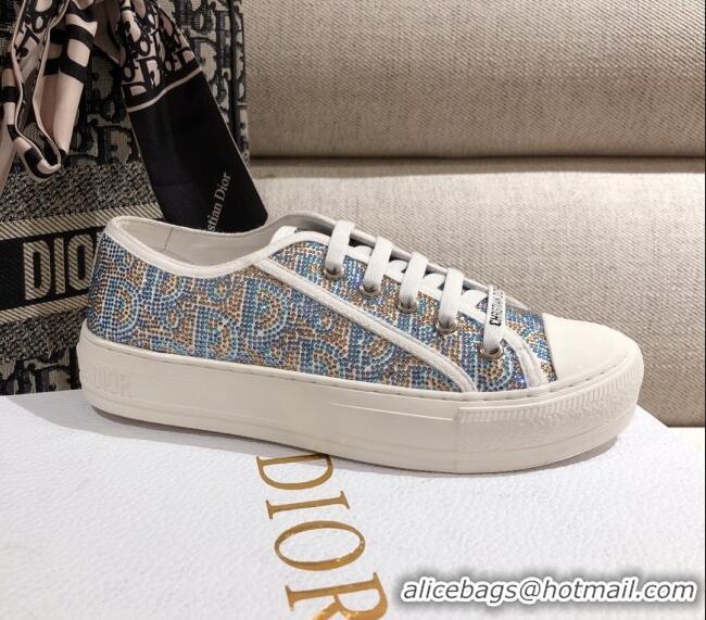 Low Price Dior Walk'n'Dior Sneakers in Light Blue Crystal Oblique Embroidery 122358