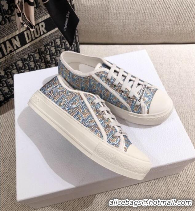 Low Price Dior Walk'n'Dior Sneakers in Light Blue Crystal Oblique Embroidery 122358