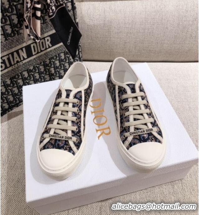 Best Price Dior Walk'n'Dior Sneakers in Navy Blue Crystal Oblique Embroidery 122358