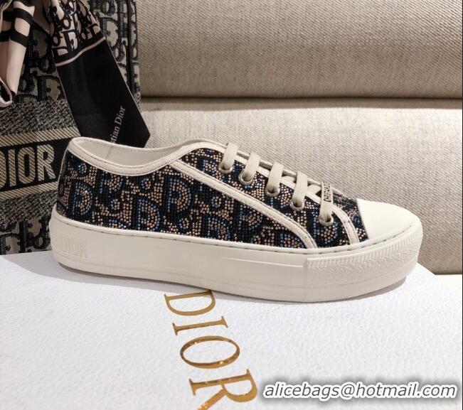 Best Price Dior Walk'n'Dior Sneakers in Navy Blue Crystal Oblique Embroidery 122358