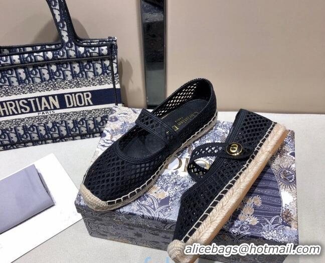 Low Price Dior Caro Mary Jane Espadrille Ballerina Flat in Black Mesh Embroidery 122358