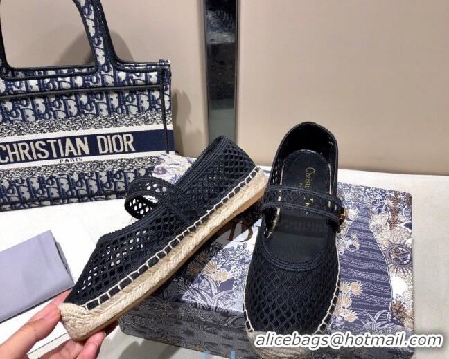 Low Price Dior Caro Mary Jane Espadrille Ballerina Flat in Black Mesh Embroidery 122358