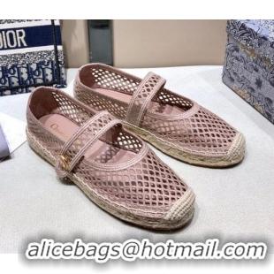 Well Crafted Dior Caro Mary Jane Espadrille Ballerina Flat in Pink Mesh Embroidery 122358