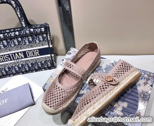 Well Crafted Dior Caro Mary Jane Espadrille Ballerina Flat in Pink Mesh Embroidery 122358