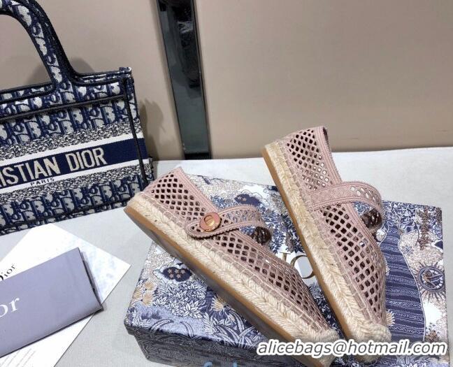 Well Crafted Dior Caro Mary Jane Espadrille Ballerina Flat in Pink Mesh Embroidery 122358