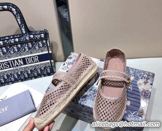 Well Crafted Dior Caro Mary Jane Espadrille Ballerina Flat in Pink Mesh Embroidery 122358