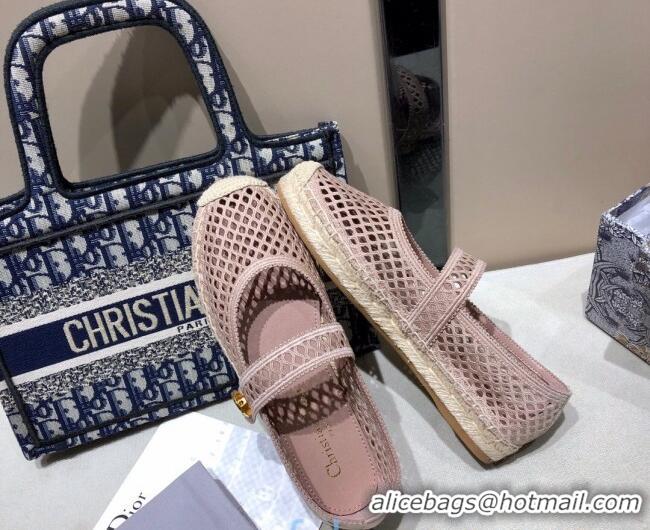 Well Crafted Dior Caro Mary Jane Espadrille Ballerina Flat in Pink Mesh Embroidery 122358