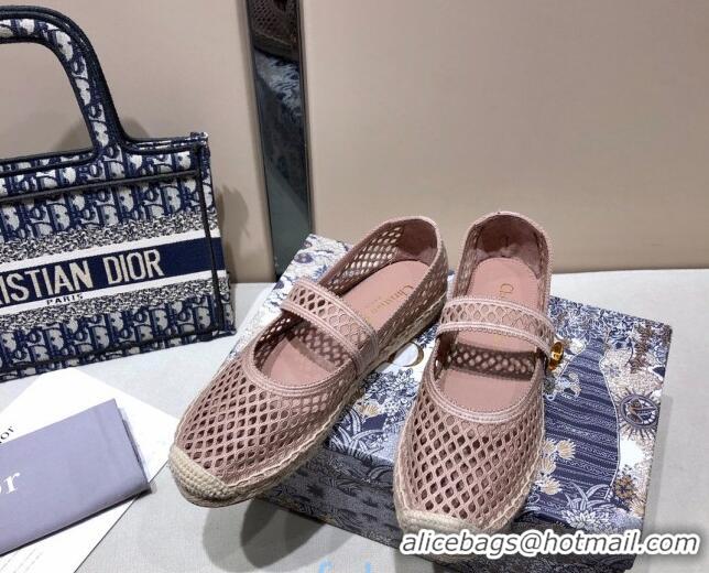 Well Crafted Dior Caro Mary Jane Espadrille Ballerina Flat in Pink Mesh Embroidery 122358