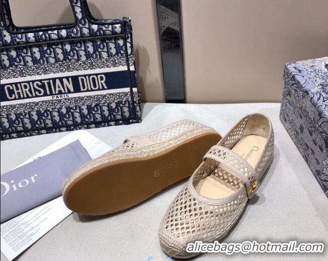 Super Quality Dior Caro Mary Jane Espadrille Ballerina Flat in White Mesh Embroidery 122358