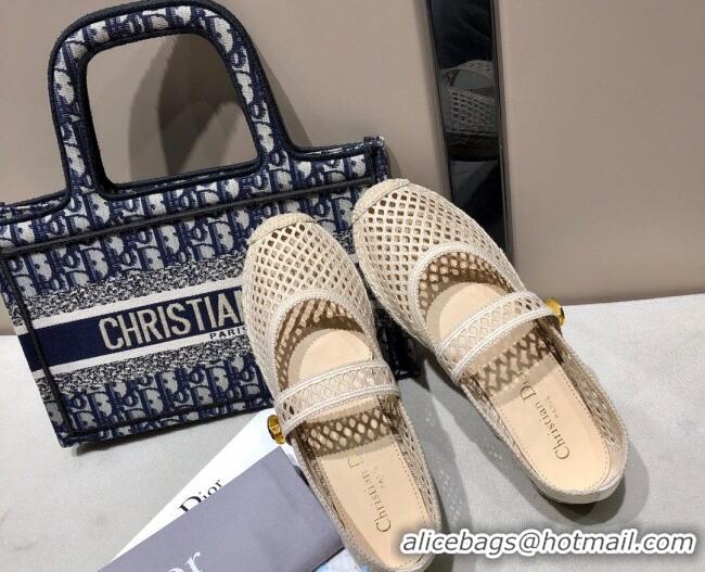 Super Quality Dior Caro Mary Jane Espadrille Ballerina Flat in White Mesh Embroidery 122358