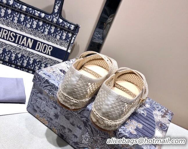 Super Quality Dior Caro Mary Jane Espadrille Ballerina Flat in White Mesh Embroidery 122358