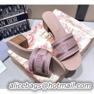 Best Price Dior Dway Embroidered Cotton Heel Slide Sandals 5cm Nude 010844