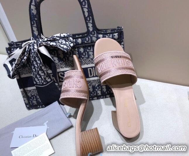 Best Price Dior Dway Embroidered Cotton Heel Slide Sandals 5cm Nude 010844