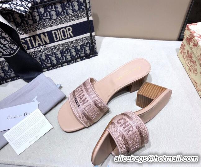 Best Price Dior Dway Embroidered Cotton Heel Slide Sandals 5cm Nude 010844