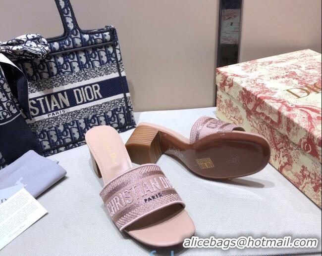 Best Price Dior Dway Embroidered Cotton Heel Slide Sandals 5cm Nude 010844