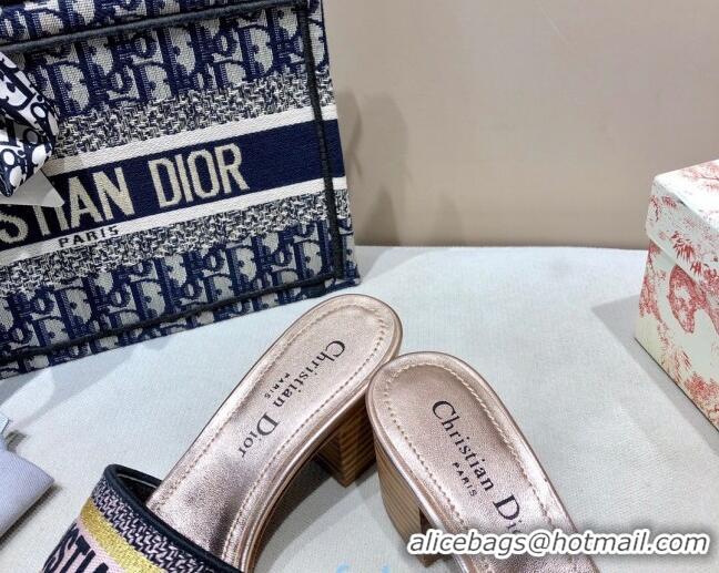 Luxury Dior Dway Embroidered Cotton Heel Slide Sandals 5cm Bronze Gold 010849