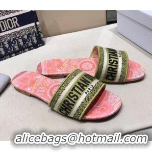 Low Cost Dior Dway Embroidered Cotton Flat Slide Sandals Green-31 010854