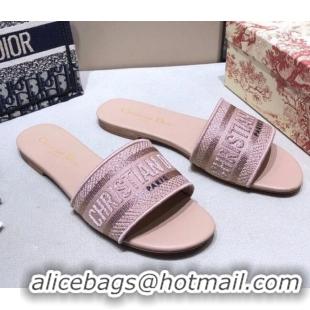 Top Quality Dior Dway Embroidered Cotton Flat Slide Sandals Nude-30 010854