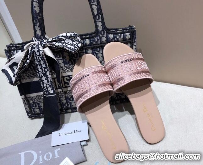 Top Quality Dior Dway Embroidered Cotton Flat Slide Sandals Nude-30 010854