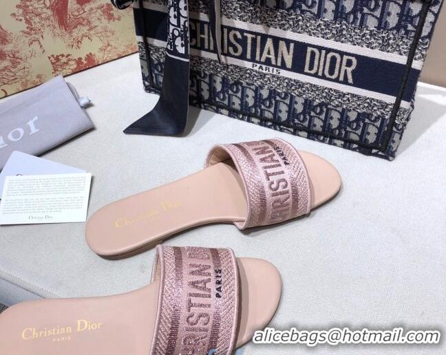 Top Quality Dior Dway Embroidered Cotton Flat Slide Sandals Nude-30 010854