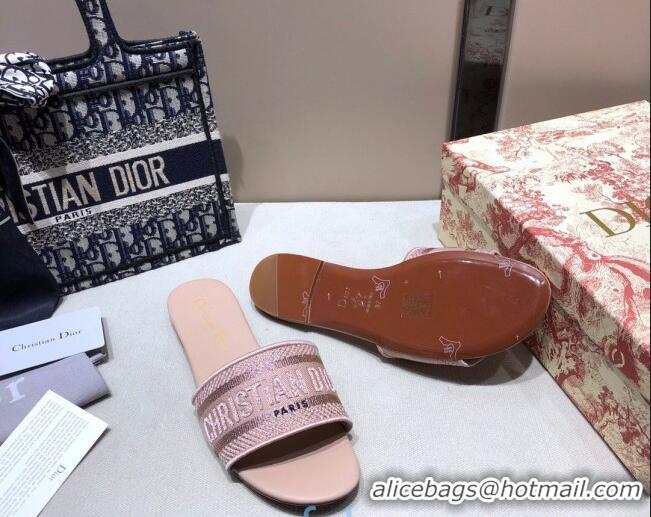 Top Quality Dior Dway Embroidered Cotton Flat Slide Sandals Nude-30 010854